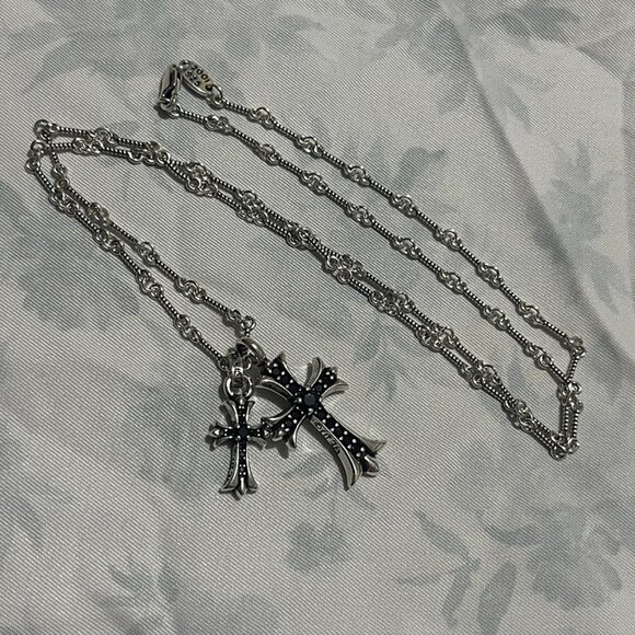 Chrome Hearts Black Diamond 2x Cross Silver Necklace - Picture 9 of 10